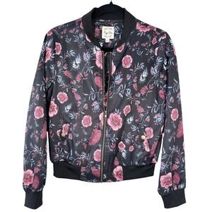 Hippie Rose Women's Floral Bomber Jacket Size S Boho Indie Artsy Y2K Soft Grunge